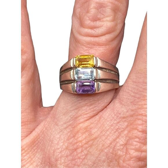 CN Sterling silver 925 stacked amethyst, blue topaz and citrine ring size 7 - Picture 5 of 9